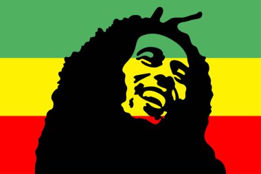 Etiyopya bayrağı üzerinde Bob Marley şablon portresi