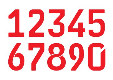 0 'dan 9' a kırmızı şablon numaraları