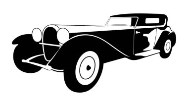 Büyük eski araba siyah beyaz çizim