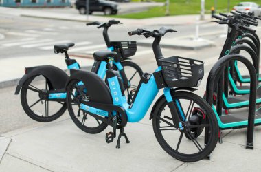 electric bicycles parked on the street