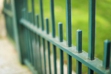 Yeşil çimenli demir kapı.