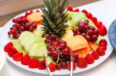 delicious fresh fruit cake with fruits and vegetables