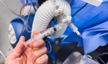 Kan testiyle tıbbi tüpü tutarken elinizi kapatın.