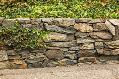 Büyük yeşil yosunlu taş duvar. Geçmişi. taşın dokusu.