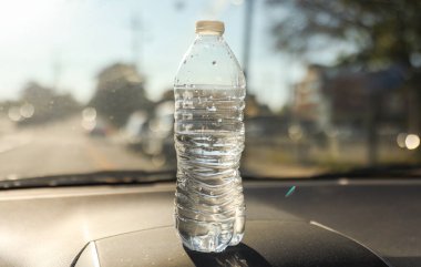 Arabanın içindeki su şişesi.