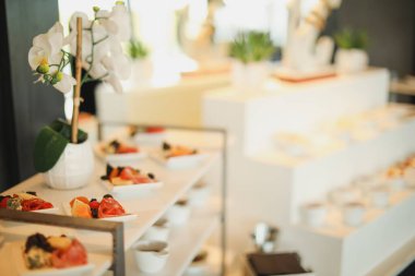 Resepsiyondaki lezzetli ve lezzetli yemekler.