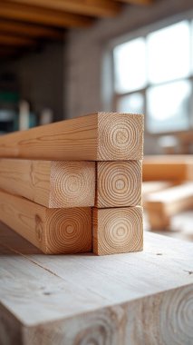 İnşaat sektöründe tahta tahtalar.