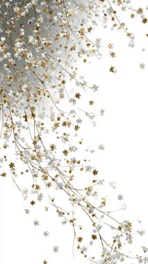 Beyaz arka planda altın noel ağacı dalları.