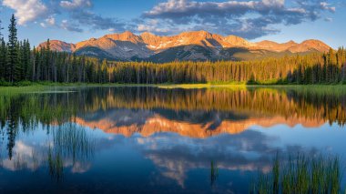 Gün doğumunda yansımalı göl yüksek Tatra 'da
