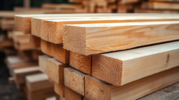 stack of timber boards on the construction site