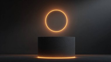 empty round podium with dark background. product display mockup. 3 d rendering.