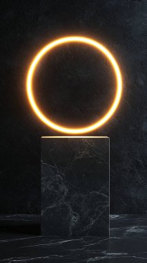 black marble podium with gold and black marble background. 3 d rendering.