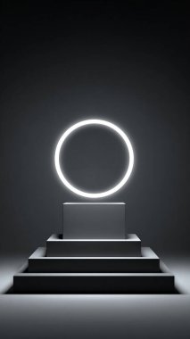 abstract white empty room with podium and pedestal. 3 d rendering