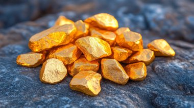 pile of gold stones on a dark background