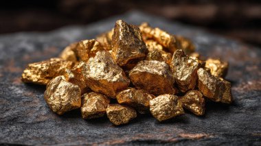 golden nuggets on black textured background