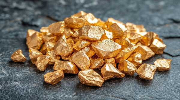 Золотые самородки на тёмном фоне
