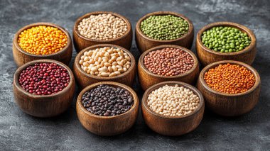 Kasede rengarenk guguguler, siyah arka planda sağlıklı vegan gıda konsepti. en üstteki görünüm