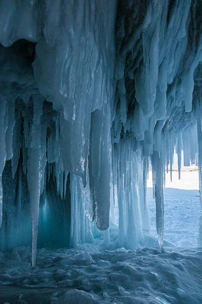 Geada Gelo Nas Rochas Inverno Lago Baikal — Fotografia de Stock