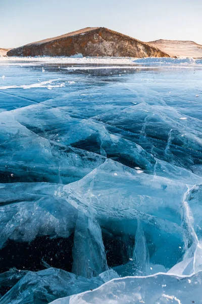 Mróz Lód Skałach Zimowego Jeziora Bajkał — Zdjęcie stockowe