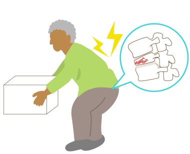 Elderly black man with back pain from lifting heavy loads clipart