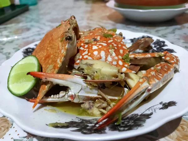 Green Chili Crab Hint Lime Juice Een Heerlijk Visgerecht Dat — Stockfoto