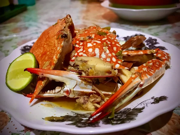 Green Chili Crab Hint Lime Juice Delicious Seafood Dish Combines — Stock Photo, Image