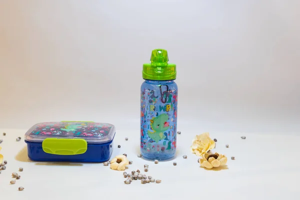 Animal Themed Water Bottle Lunch Box Set School — Stock Photo, Image