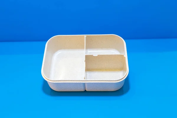 White Lunch Box Brown Lid Three Compartments Stylish Practical Food — Stock Photo, Image