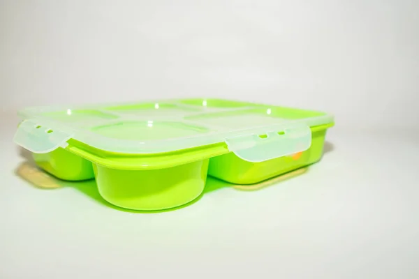 Boîte Lunch Plastique Verte Est Une Solution Pratique Pratique Stockage — Photo