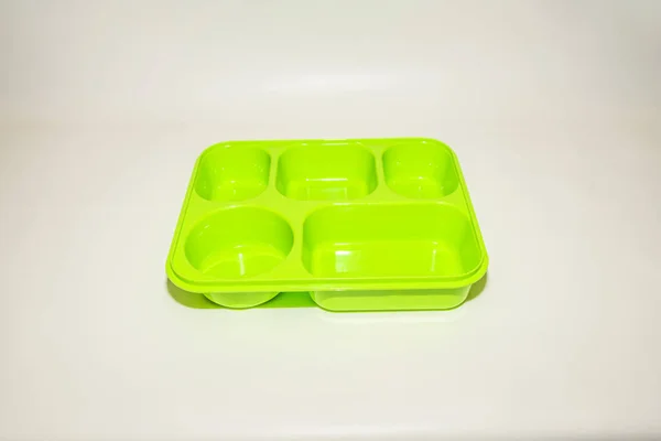 Caja Almuerzo Plástico Verde Una Solución Almacenamiento Comida Conveniente Práctica —  Fotos de Stock