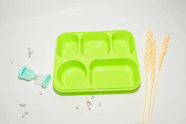 Caixa Almoço Plástico Verde Uma Solução Conveniente Prática Armazenamento Refeições — Fotografia de Stock