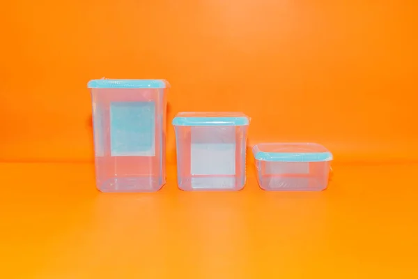 Blue Plastic Square Container Set Med Lock Mångsidig Och Praktisk — Stockfoto