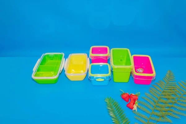 Multicolored Plastic Lunch Box Vibrant Practical Food Storage Solution Your — Stock Photo, Image