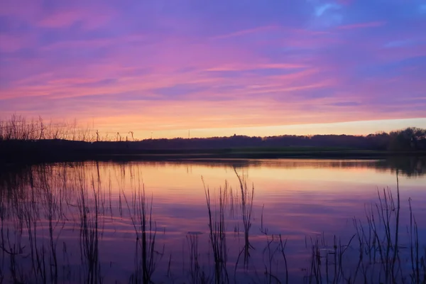Серійне Небо Озеро Поле Озера Чудове Поєднання Спокою — стокове фото