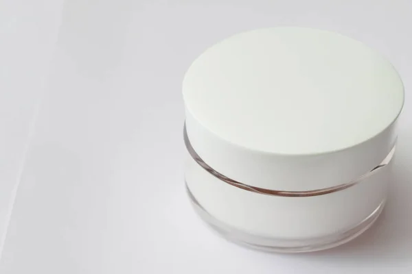 White Cosmetic Jar Blank Label White Background — Stock Photo, Image