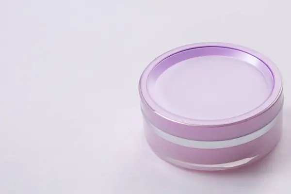 Empty Purple Jar Cosmetics White Background Top View — Stock Photo, Image