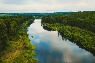 Ormandaki gölün havadan görünüşü