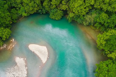Mavi suyu olan yeşil tropikal nehir