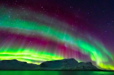 Aurora Borealis, İzlanda, Temmuz 22. Gece ışıkları.