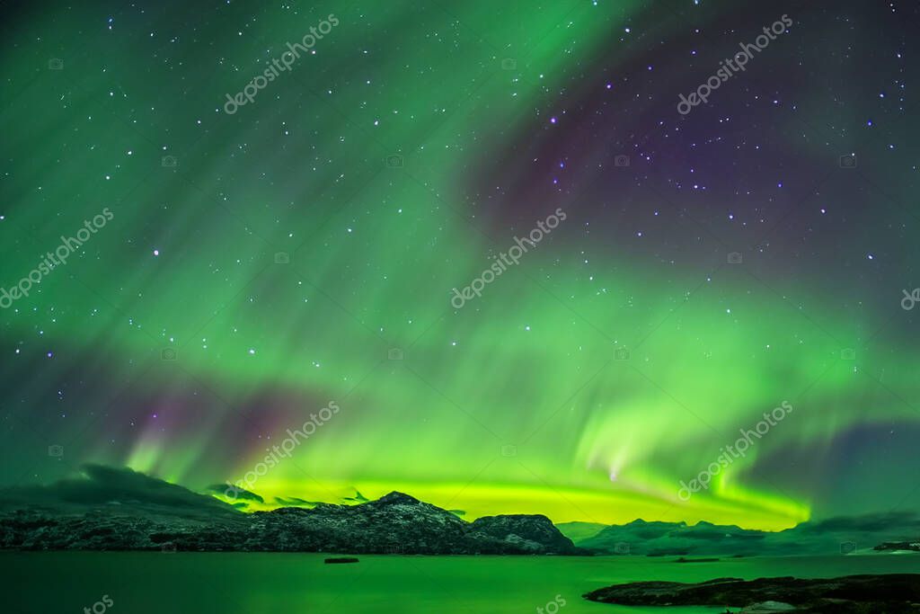 aurora lights in lofoten norway.