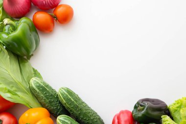 Sağlıklı beslenme konsepti, üst görüş. sebze ve meyve