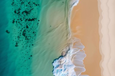 Güzel deniz, okyanus ve kum manzarası, Akdeniz kıyıları, İsrail