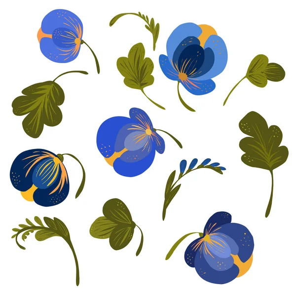 Blue Flowers Clipart Ukrainian Native Painting Flat — Stock Vector