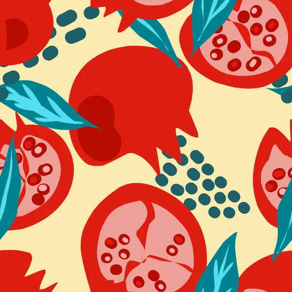 Nar Stilize Meyve Deseni Vektör Kusursuz Desen Parlak Modern Tasarım — Stok Vektör