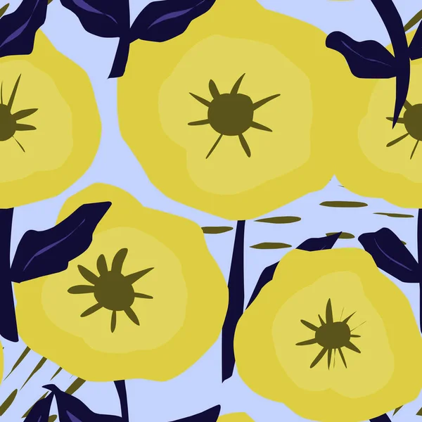 Sarı Haşhaş Stilize Çiçek Deseni Vektör Kusursuz Desen Parlak Modern — Stok Vektör