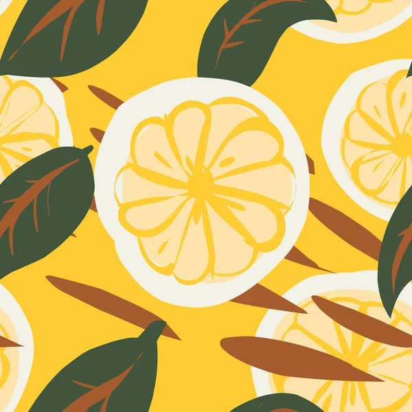 Limon Limon Narenciye Dilimleri Stilize Meyve Desenleri Vektör Kusursuz Desen — Stok Vektör