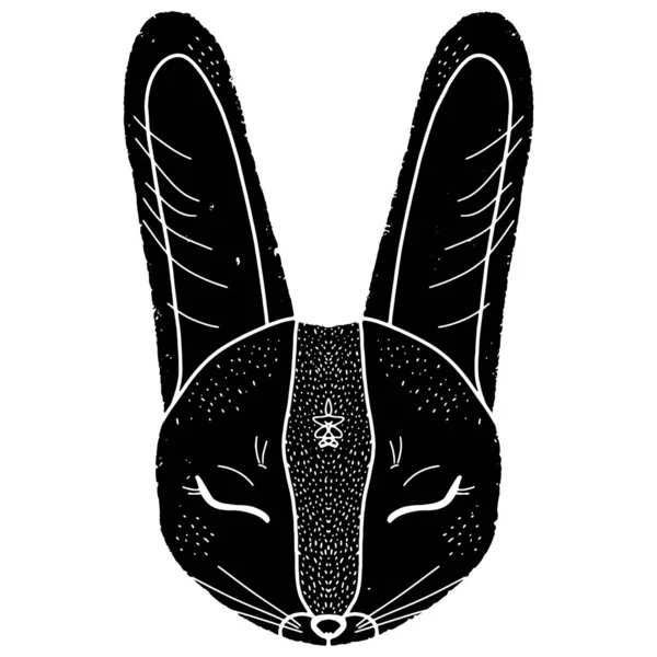 Bozal Conejo Ilustración Grunge Vectorial Negro Estilo Linocut Dibujado Mano — Vector de stock