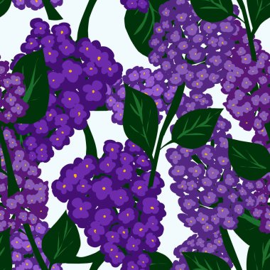 Leylak çiçekleri. Vektör kusursuz desen. Şekillendirilmiş çiçek deseni. Düz bir şekilde elle çizilmiş çizimler.