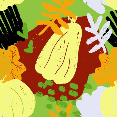 Balkabakları, doku elementleri. Sonbahar deseni. Vektörsüz desen.