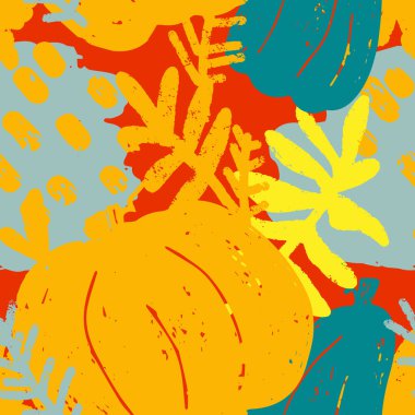 Balkabakları, doku elementleri. Sonbahar deseni. Vektörsüz desen.